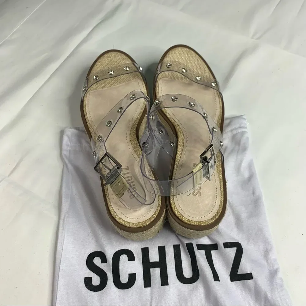 Schutz Cristiane Embellished Platform Sandal Espadrille Sandals Rhinestones 8.5